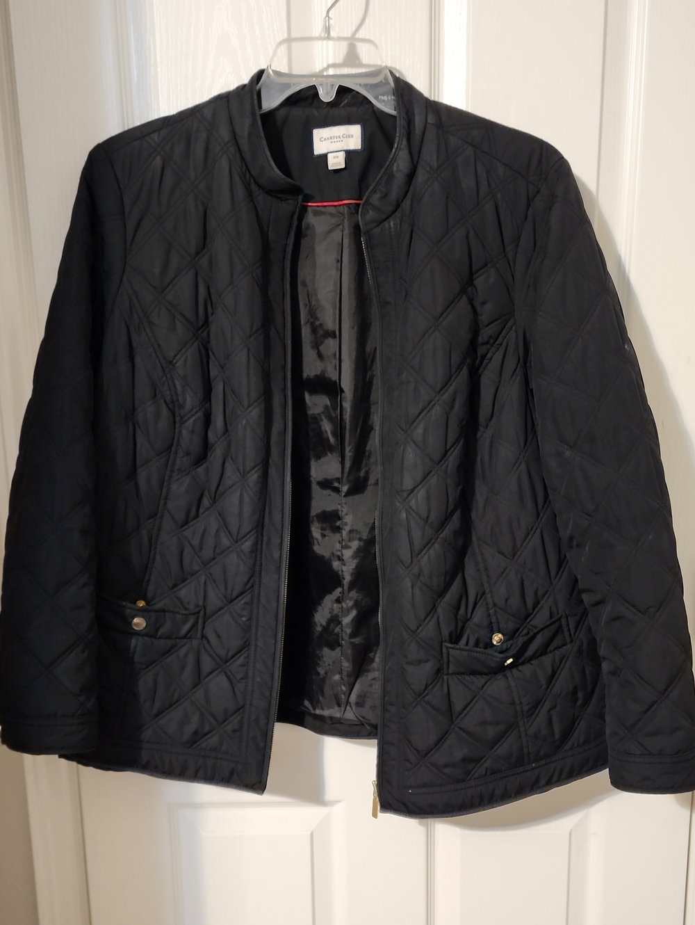 Charter Club Black Quilted Collarless Puffer Jacket